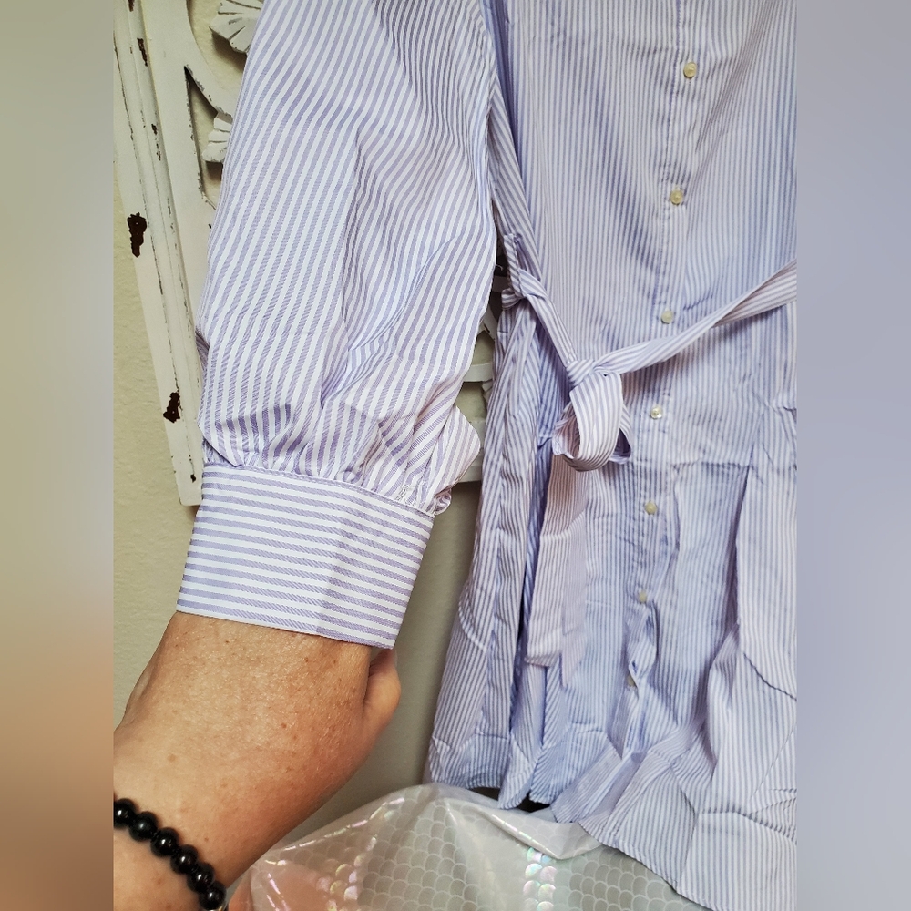 Lavender Pinstripe Shirt Dress NWT Angela Plus Best Fit Lg/XL - Picture 3 of 14
